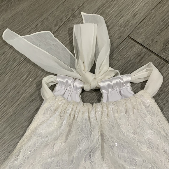 Tahari Black Lace Sparkle Tie White Bow Halter Style Evening Cocktail Blouse - Picture 5 of 10